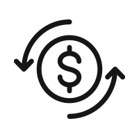 A dollar coin with two arrows circling around it